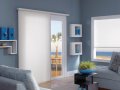 Timberwood Vinyl vertical blinds with all washable vinyl texture.