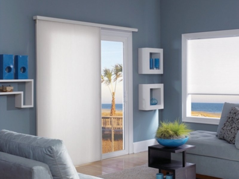 Timberwood Vinyl vertical blinds with all washable vinyl texture.
