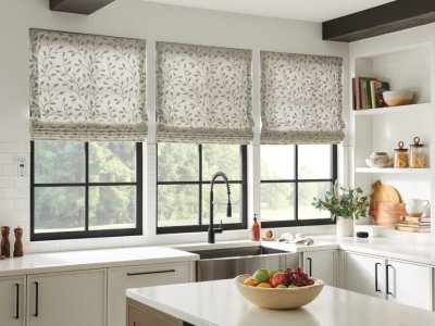 Bali  Blinds Fabric Roman Shade  style Leafmark has a distinct leaf pattern