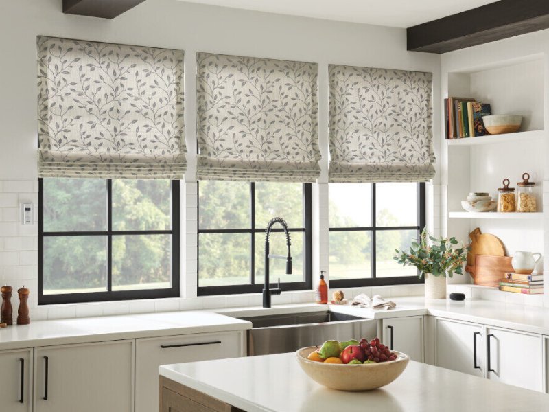 Bali  Blinds Fabric Roman Shade  style Leafmark has a distinct leaf pattern